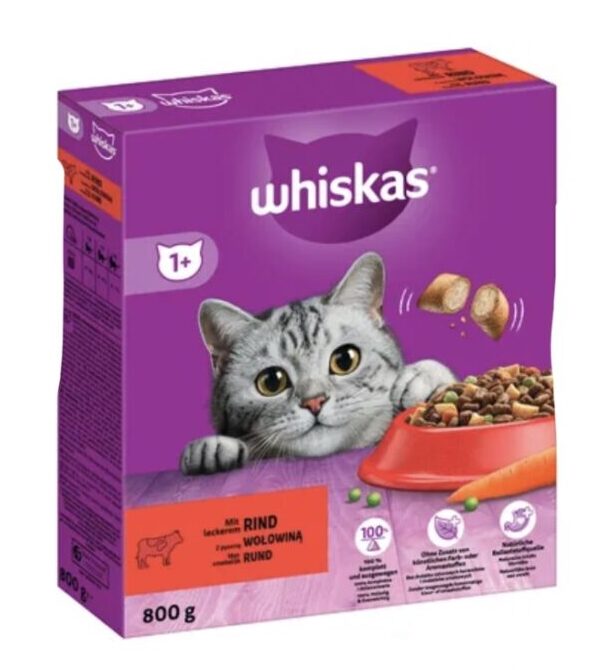 Whiskas Trocken mit Rind 1+ – 800 g