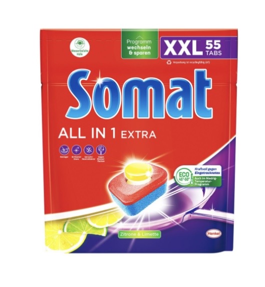 Somat Geschirrspül-Tabs All in 1 Extra Zitrone & Limette XXL, 55 St